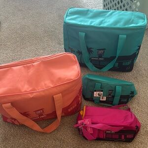 Trader Joe's Coral, Teal, Pink & Green Insulated Tote and Pouches Set